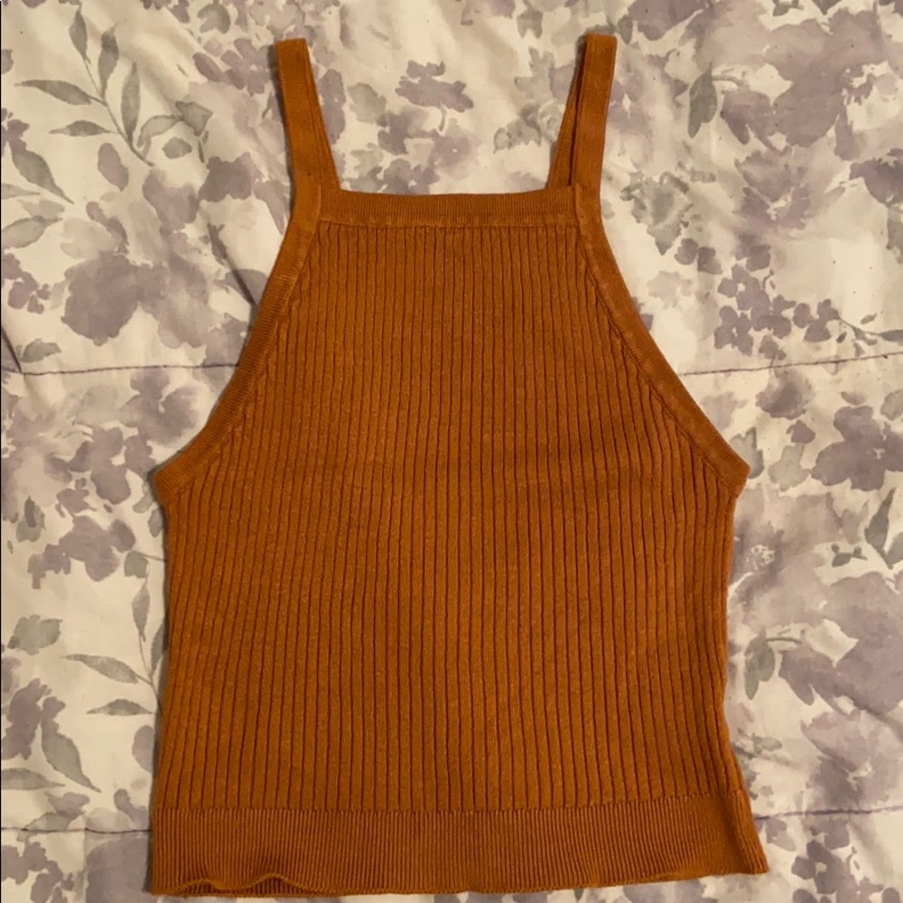 LA hearts mustard/tan racer crop tank